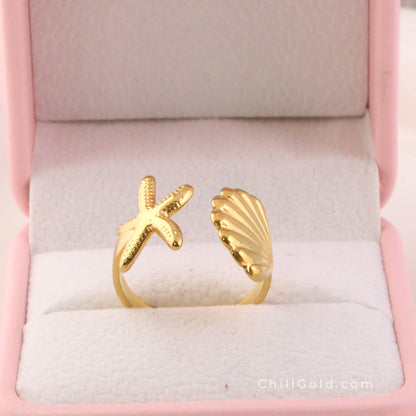 Ocean Series Starfish and Shell Open Rings