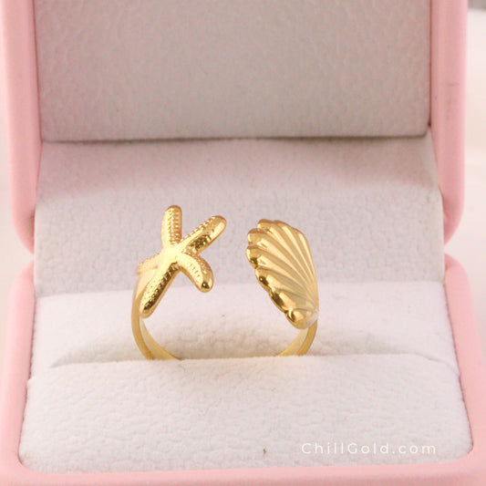 Ocean Series Starfish and Shell Open Rings