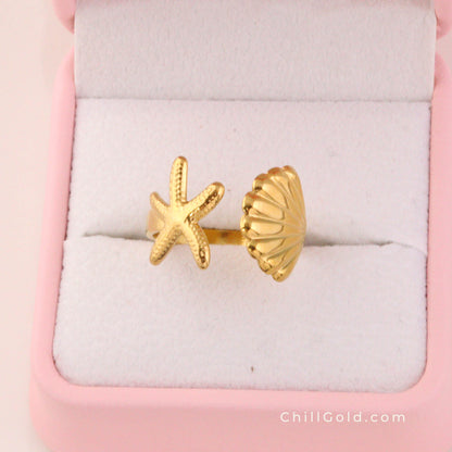 Ocean Series Starfish and Shell Open Rings